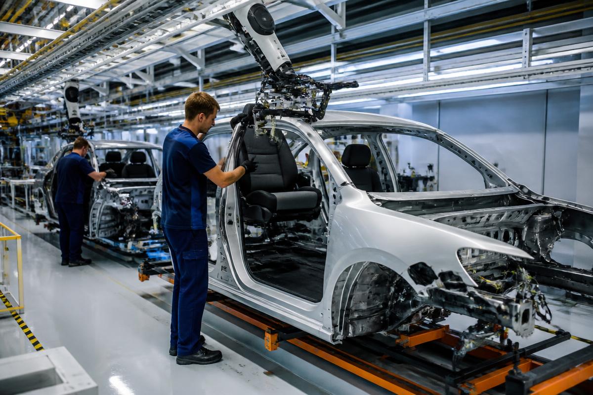 Car seat installation on a modern automotive assembly line